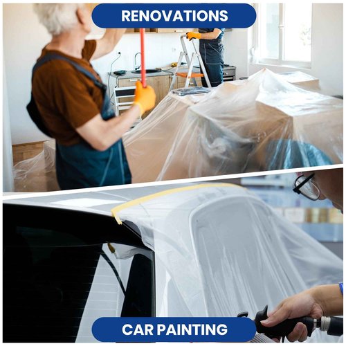 Adhes Pretaped Masking Film Refills, 3 Rolls 2700mm x 17m, Masking Film with Tape for Painting, Spraying & Surface Protection, Compact Paint Shield Refill Rolls for Dispenser Use