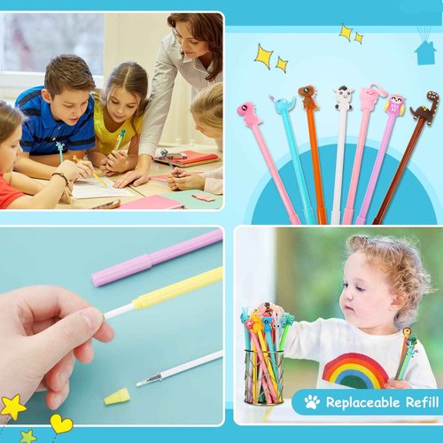 Handepo Cute Cartoon Gel Ink Animal Writing Pens 0.5 mm Black Ink Cool Kawaii Fun Novelty Pens for Kids School Office Home Supplies Student Kids Gift, 50 Assorted Styles(200 Pcs)