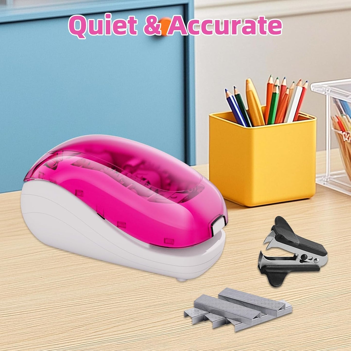 Skiennix Electric Stapler - Pink | 25 Sheet Capacity, Includes 2000 Staples & Staple Remover