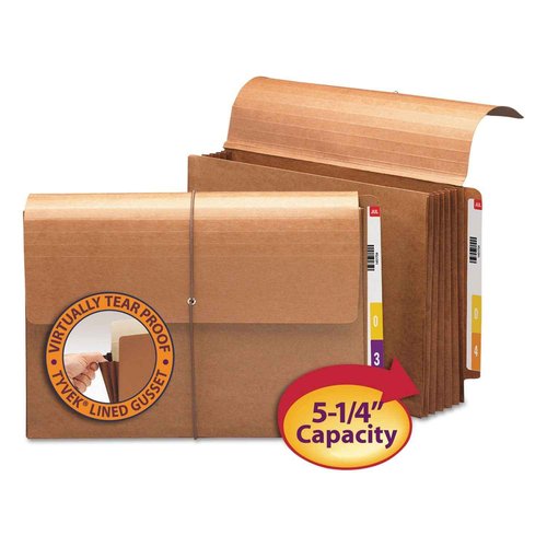 Smead End Tab Wallet, 5-1/4" Expansion, Flap and Cord Closure, Legal Size, Redrope, 10 per Box (71148)