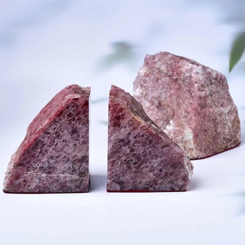 Red Strawberry Quartz Bookends Heavy Duty Healing Crystal Stone Book Holders Decorative Book Ends Office Home Decor Large 1 Pair 4-6 Lbs