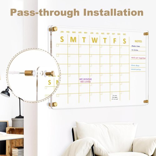Large Acrylic Calendar - 24" X 16" Clear Wall Planner | Frameless Wet & Dry Erase Monthly Organizer