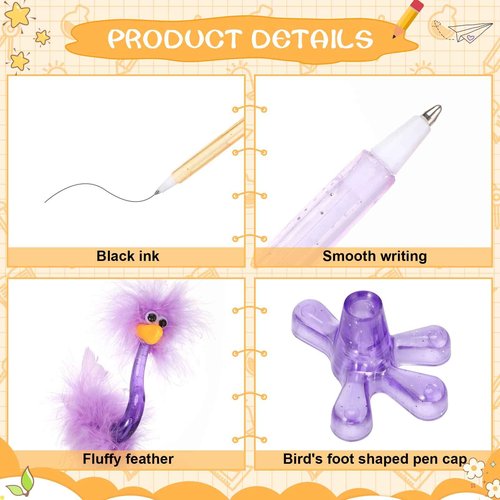 48 Pcs Flamingo Ostrich Novelty Pens Funny Fluffy Flamingo Pen Fun Pens for Kids Adults, Feather Plastic Signing Ballpoint Pens for Birthday Easter Basket Christmas Stocking Stuffers, Black Ink