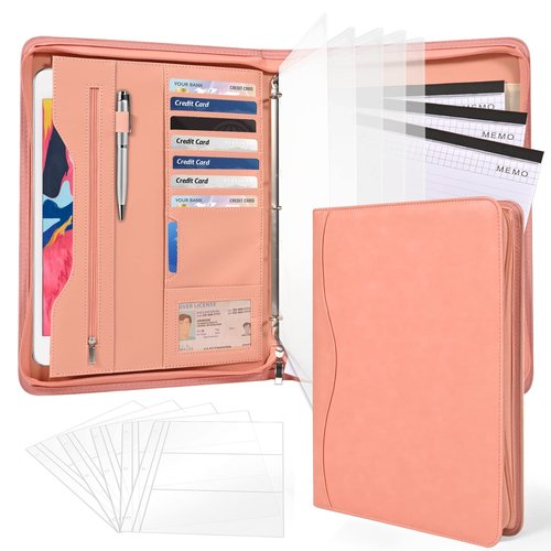 Sbrinnaliao 3-Ring Padfolio Portfolio Binder Organizer,PU Leather Folder Binder Business Planner Notebook Zippered Portfolio for Women/Men with Document Sleeve,Letter/A4 Size Clipboard