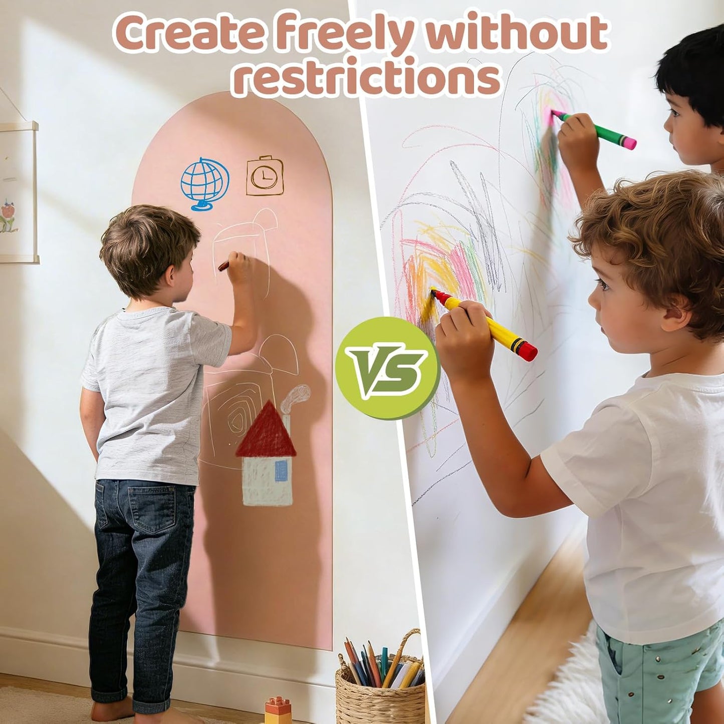 Skiennix Magnetic Wall Decal - 40 x 18 Inch Light Pink Chalkboard for Learning & Playroom
