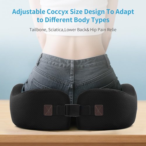LSMColda Orthopedic Memory Foam Seat Cushion - Donut Pillow for Tailbone Pain Relief, Sciatica, Hemorrhoids & Postpartum - Office Chair, Car & Home Cushion for Back & Coccyx Support (Black)