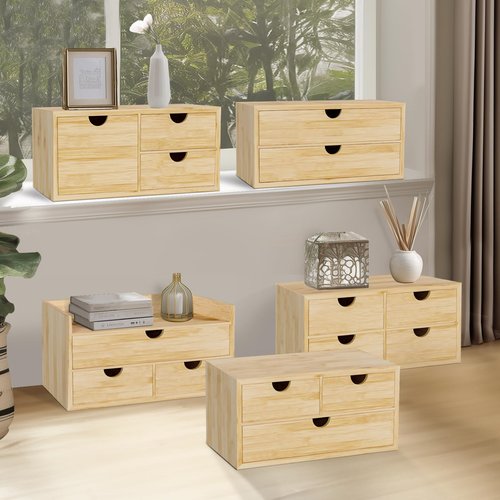 SeekElegant Bamboo Desk Organizer, Desktop Organizer with 3 Drawer, Tabletop Storage Organization Box for Bills, Countertop, Home Office Supplies