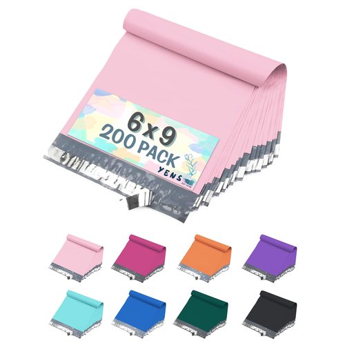 Yens Poly Mailers 6X9 200 Pack Light Pink,Strong Self Seal Adhesive Shipping Envelopes Waterproof for Shipping, Mailing, Packaging M1