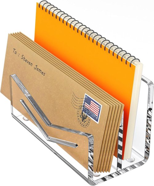 Beego Clear Acrylic Envelope & Mail Organizer - 2 Compartments for Desk Organization | Stylish Letter Holder