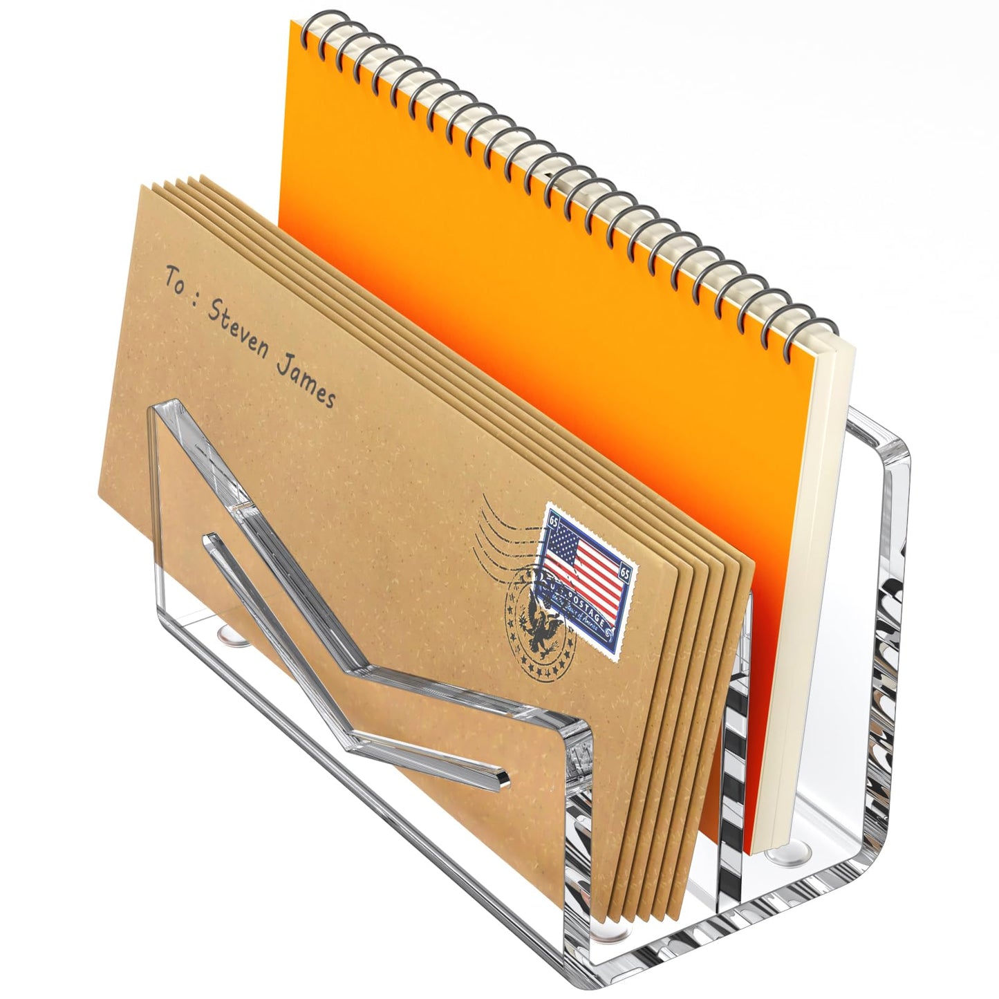 Beego Envelope and Mail Organizer Countertop - 2 Compartments Clear Acrylic Desk Organizer Letter Holder Desktop File Sorter Bill Document Folder Rack for Office, Home, School Desk Organization