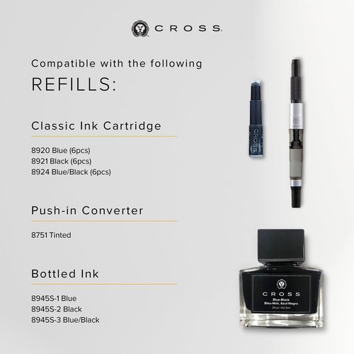 Cross ATX Refillable Fountain Presented in a Luxury Gift Box - Fine Point, Black Ink, Sandblasted Dark Blue