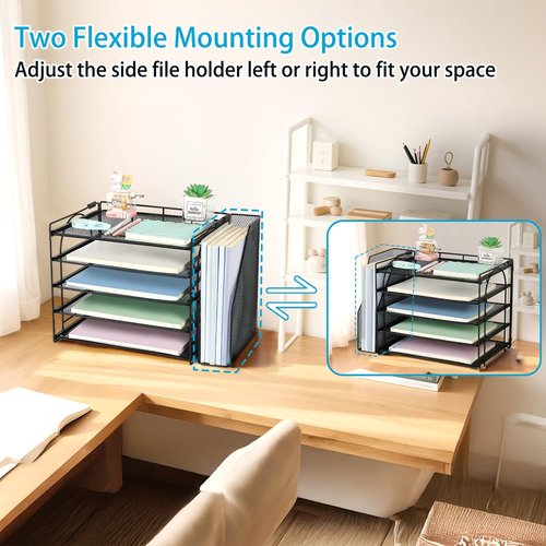 AUPSEN Desk Organizers and Accessories, 5-Tier Desktop Paper File Organizer with Removable File Holder, Desk Accessories & Workspace Organization for Home Office Supplies (Black)