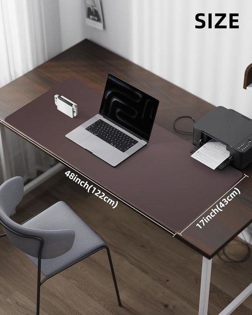 Large Desk Mat - 48" x 17" PU Leather Desk Pad Protector | Non-Slip, Waterproof Blotter for Office & Home (Coffee)