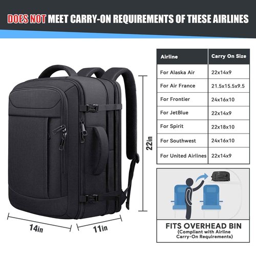 55L Extra Large Travel Backpack, Expandable 50L - 60L Carry On Backpack, Travel Luggage Suitcase Anti-Theft TSA Flight Laptop Bag, Sturdy 18.4 Inch XXXL Daypack Weekender Gifts for Men, Black