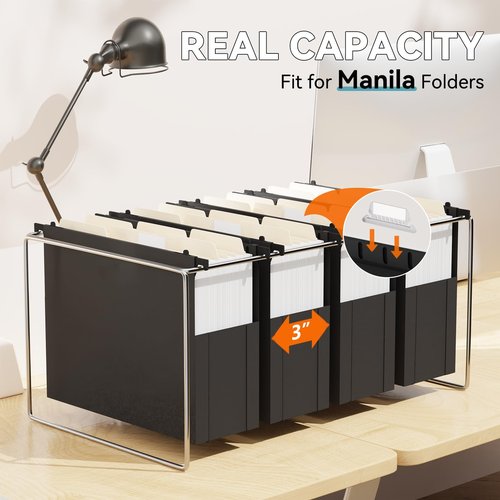 NORDUN Plastic Extra Capacity Hanging File Folder Letter Size,6 Pack Heavy Duty 3" Expanding Accordian Pocket,Expandable Large Hanging Folders,Sturdy Hanging Organizer for Bulky Files-Black ﻿