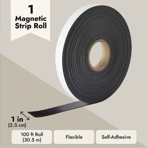 Bright Creations Magnet Tape Roll - 1 in x 100 ft - Strong Magnetic Strip Roll with Sticky Adhesive for Fridge & Whiteboard DIY & Crafts