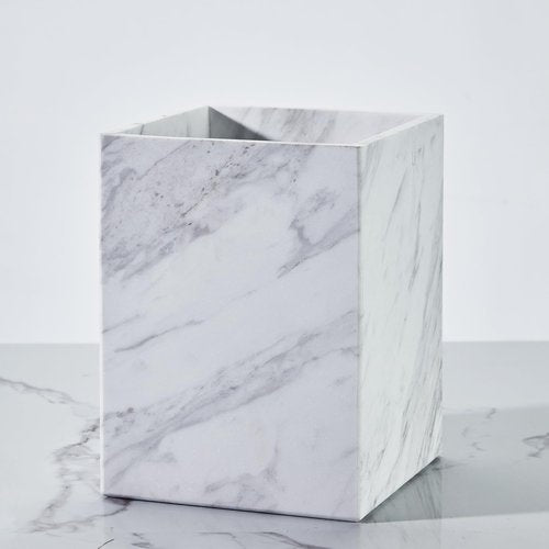 Natural White Marble Wastebasket, Elegant Texture Rectangular Trash Can, Luxury Durable Waterproof Marble Storage Basket, Garbage Container for Bathroom, Home Office, Living Room