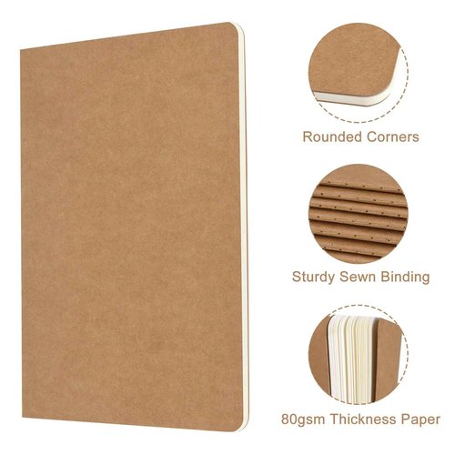 ZCZN 100 Pack A5 Kraft Notebooks Bulk, 8.15x5.5 Inches Lined Paper Journaling Notebooks, Notebooks for Work, Composition Notebooks for School, Journal Notebooks for Office, 60 Pages
