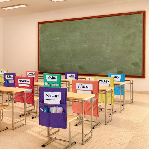 moopok Chairback Buddy Pocket Chart, Chairback Buddy Pocket Chair Pockets for Classroom with 3 Pockets and 1 Student Name Tag, Chair Pockets Organizer