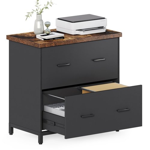 LITTLE TREE 2 Drawer File Cabinet for Home Office, 30.7-Inch Lateral Office Cabinet for A4 and Letter Size Files, Printer Stand, Storage Cabinet Organizer, Rustic Brown + Black