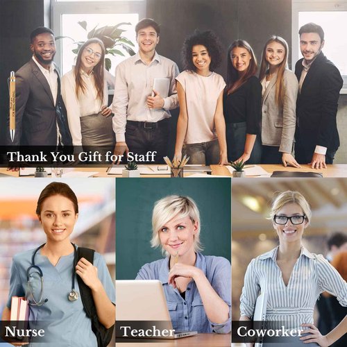Fuutreo 100 Pcs Christmas Employee Appreciation Gift Bulk Inspirational Bamboo Pens Motivational Thank You Wood Ballpoint Pens Gift for Women Vet Tech Medical Assistant Teacher Office Coworker Nurse