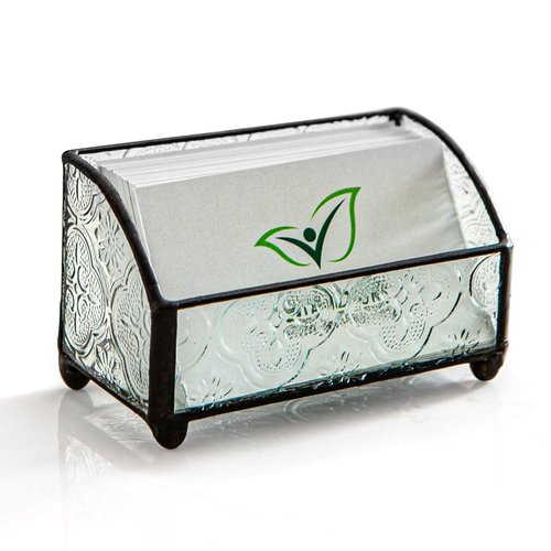 Giadun Business Card Holder for Desk, Mosaic Glass Business Card Holders Name Card Stand Organizer Cards Display for Office Exhibition Reception Black