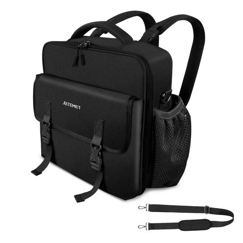 JIATEMET 3-inch D Ring with Multiple Pockets Folder,Up 14" Laptop Detachable Backpack Straps & Shoulder Use for Office (Black)
