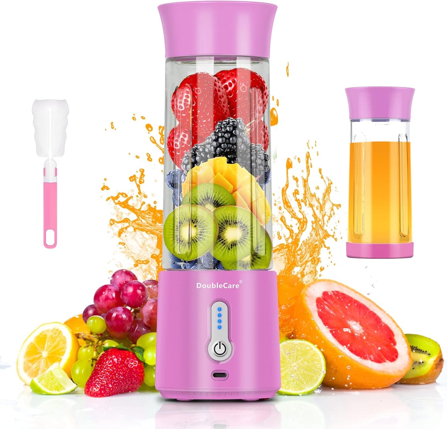 Skiennix Portable Blender - 500ml Electric Juicer for Smoothies & Shakes | USB Rechargeable, BPA-Free, Pink Purple