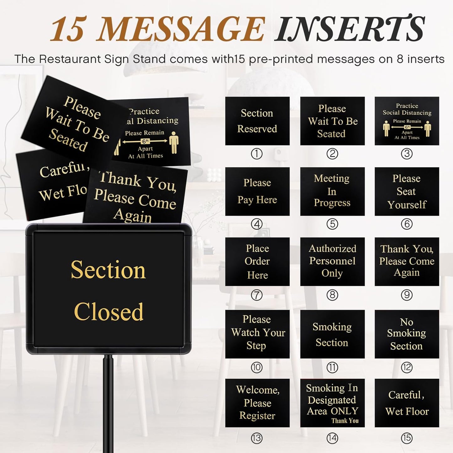 Wenqik Wait to Be Seated Hostess Sign - Sturdy 11 x 14 Inch Holder with Base for Restaurants | Black