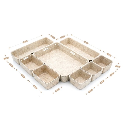 Welaxy 8-piece Nordic Beige desk drawer organizer tray office suppliers pens decluttering aesthetic wabi-sabi Scandinavian-chic storage bin hygge sleek minimalist back to school (Oatmeal)