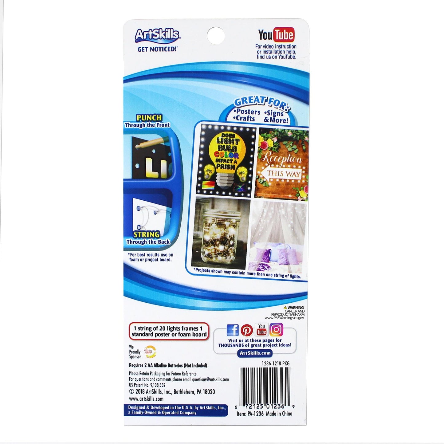 ArtSkills White Poster Lights, Poster Board Decorations, Sign Making & Science Fair Board Supplies, Battery-Operated String Light Kit, 20 Lights