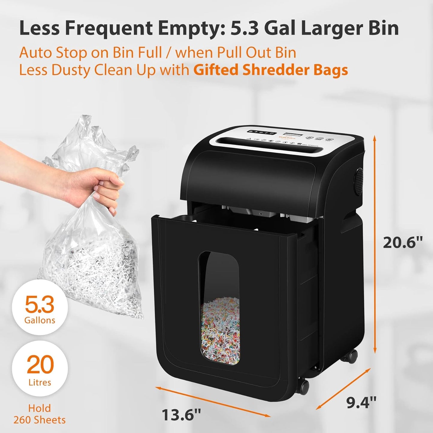 VidaTeco 14-Sheet Heavy Duty Paper Shredder - Micro Cut with 60 Min Run Time & 5.3-Gal Bin
