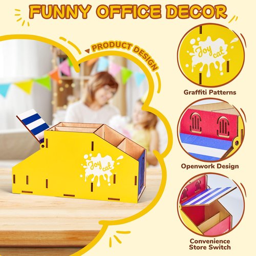 JoyCat Wooden Pen Holder Pencil Holders, Desk Decor Organizers and Accessories with 3 Compartments for Office Supplies,School,Home,Classroom Organization for Women Kids
