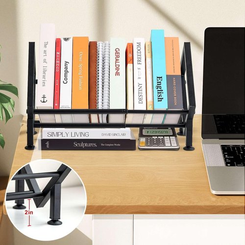 Adjustable Desktop Bookshelf for Desk Book Organizer, Tilting Tabletop Bookshelf in Office Home/Living Room, Vinyl Record Storage Holder Book Rack for Magazine/CDs/Books/Vinyls Display (Black)