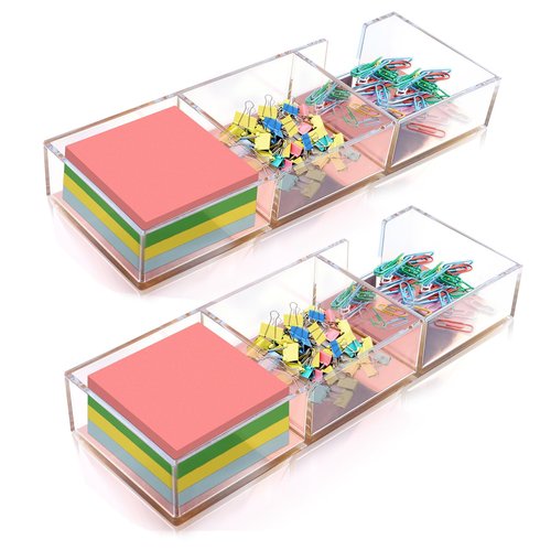 2 Packs Acrylic Sticky Note Holder 3 in 1 Clear Self-Stick Note Pad Holder Memo Dispenser for for Classroom and Office Desk Organizer