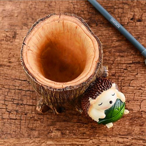 Yunpo Desk Pen Holder Cute Cartoon Little Hedgehog Resin Pen Holder Vase Pencil Pot Desktop Storage Case Office Desk Organizer