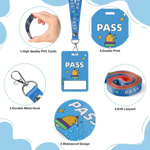 Skiennix 8 Pcs Writeable Hall Passes - Unbreakable PVC Lanyards for Classrooms & Offices