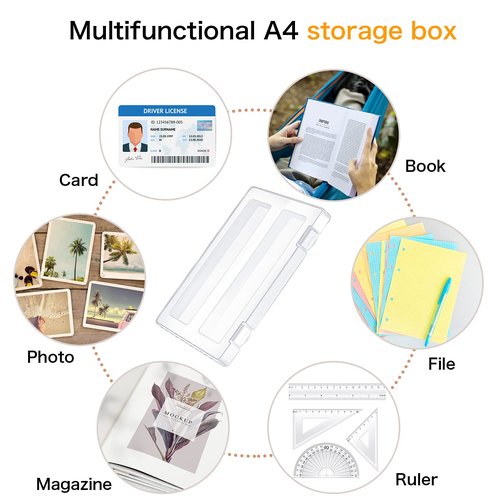 6 Pieces A4 File Box Paper Photo Storage Box A4 Portable Project Case Clear Plastic Document Magazine Organizer Box for Office School Supplies Accessories 12.52 x 9.5 x 0.95 Inch