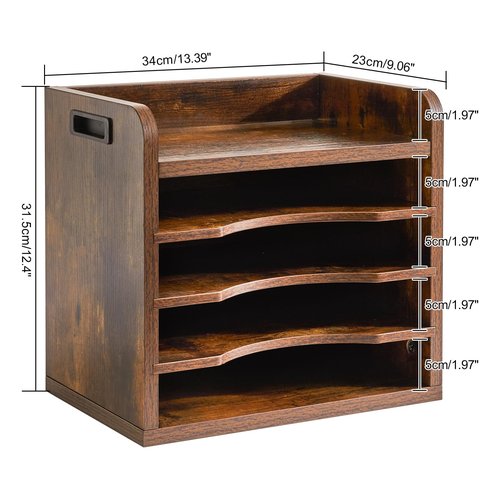 YMYNY Desktop File Organizer with Handle, Document Letter Mail Tray Sorter with 3 Adjustable Shelves, 5 Tiers Paper Holder for School Home Office Desk, Rustic Brown,13.4 * 12.4 * 9.06" UHBC006H