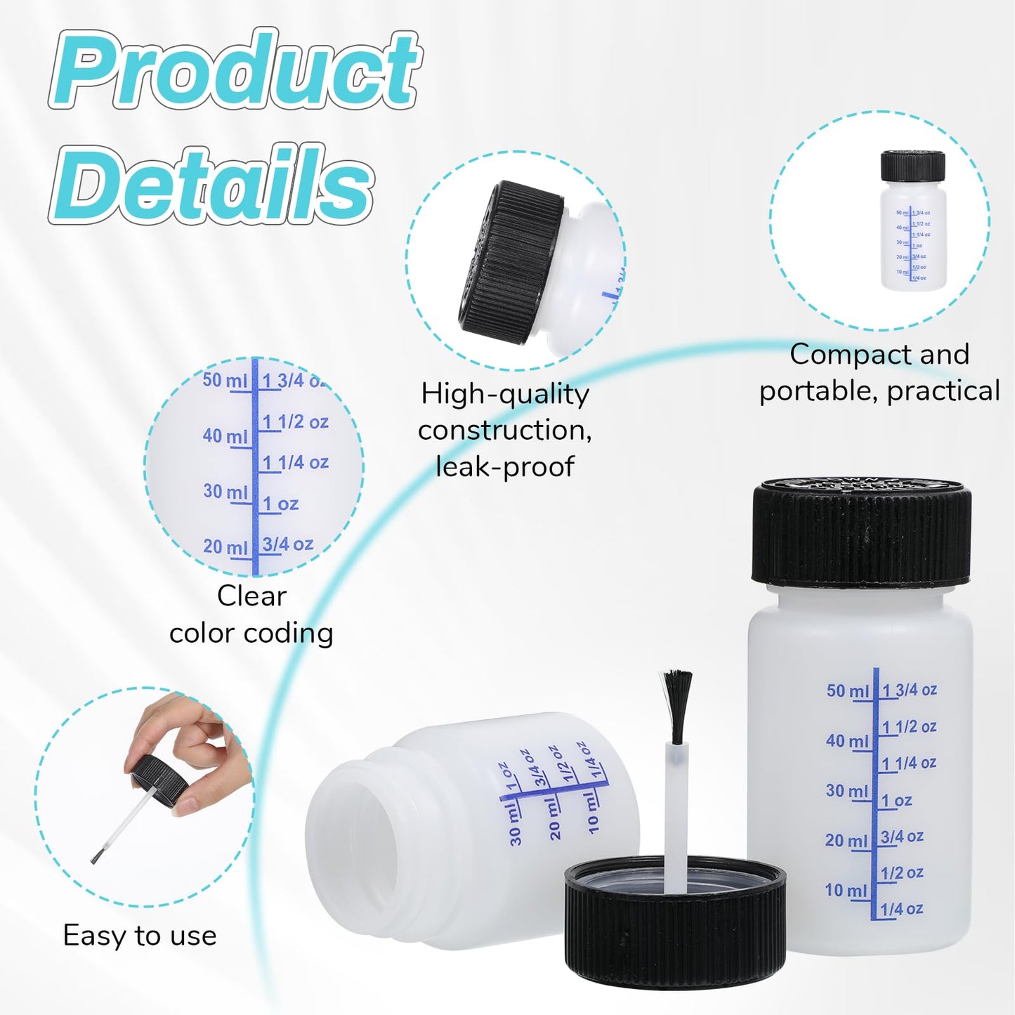 6 Pcs Paint Touch Up Bottles with Safety Lids, 1 Oz & 2 Oz Leftover Paint Storage Can with Mixing Ball, Brush Vehicle Paints Chip Repair Applicator for Fixing Car Scratches, Damage