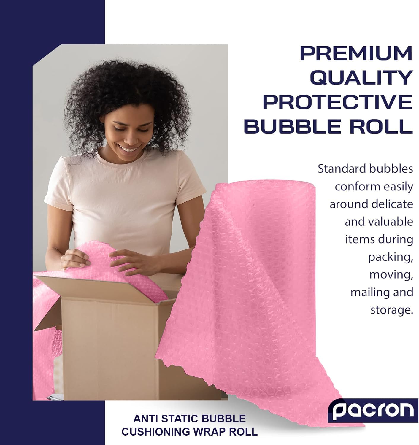 Skiennix Protective Anti-Static Bubble Wrap - 225FT x 24IN Pink, 3/16" Dense Cushioning for Electronics & Fragile Items