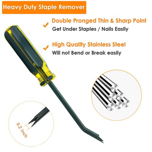 VERCCA Upholstery Staple Remover, Staple Puller, Upholstery Tools Staple Lifter with Double Pronged Head Nail Remover for Furniture Carpet Floor Carton Photo Frame Office 2pcs