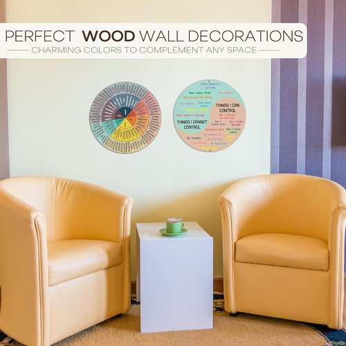 Giftacity Feelings Wheel Chart - 2 Pcs Wooden Emotion Chart for Therapy Office Decor | 10 Inch Calm Feelings Wheel