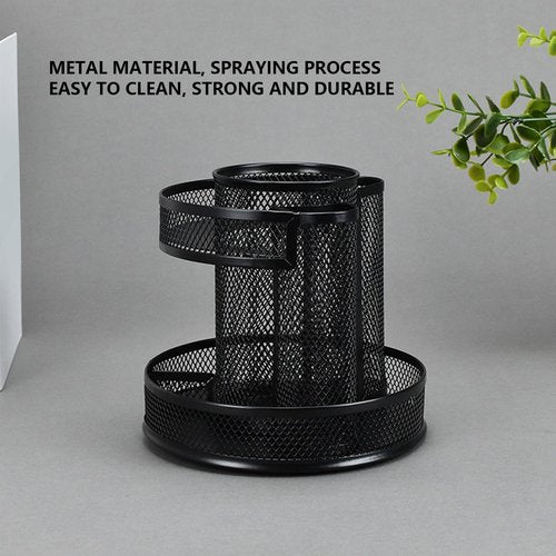 Tyenaza Rotating Pen Holder, Mesh 7 Compartments Strong Metal Rotating Desk Organizer for Family Office Dormitory