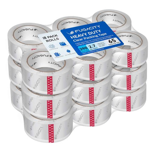 FugaCity Heavy Duty Clear Packing Tape Refills (18 Rolls), Packaging Tape for Moving Sealing, Moving Supplies Shipping Tape,2.7 Mil Thick, 2 in Wide,65 Yards Per Roll,Total 1170 Yards
