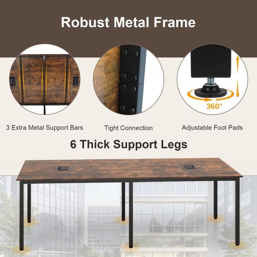 Tangkula 8 FT Conference Table, 95" x 48" Rectangle Office Computer Desk with Heavy-Duty Metal Frame, 2 Cable Grommets, Modern Seminar Table for Meeting Room, Boardroom (Rustic Brown,2)