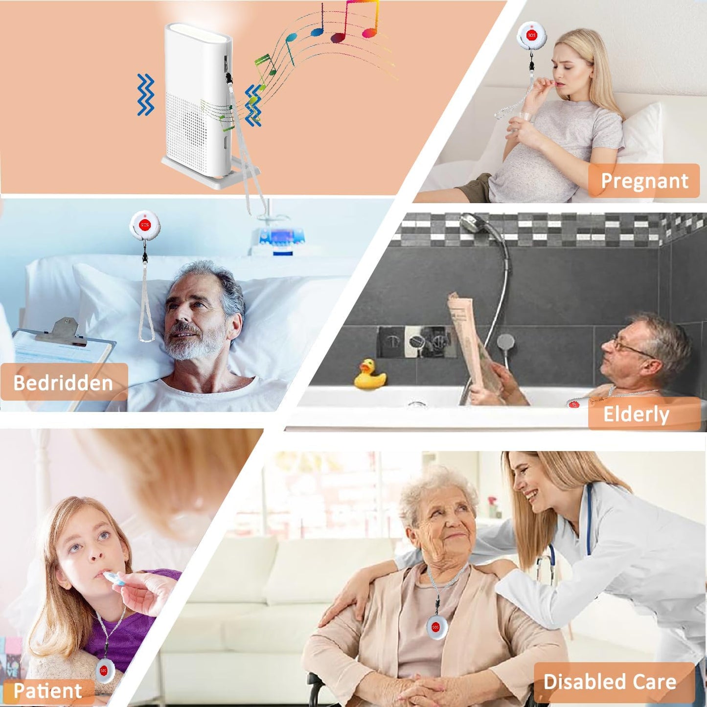 Skiennix Wireless Caregiver Call Button - Rechargeable Pager for Seniors | Emergency Alert System with Portable Receiver