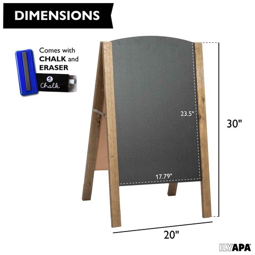 Ilyapa A-Frame Chalkboard Sidewalk Sign - 20 x 30 inches, Rounded Top Folding Standing Sandwich Sign - Menu Display for Restaurant, Business, Weddings