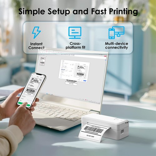 KNAON Shipping Thermal Label Printer, 4x6 Portable Label Printer, Bluetooth Label Maker for Small Business, Support iPhone,Android,Windows,Mac,Chromebook,Works with USPS, Ebay,Shopify&More, White