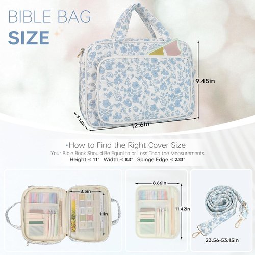 Regine Switzerland Bible Cover Case - Quilted Blue Flower Design for Women | Large Bible Study Essential